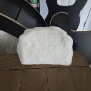 White Faux Fur Plush Cosmetic Bag